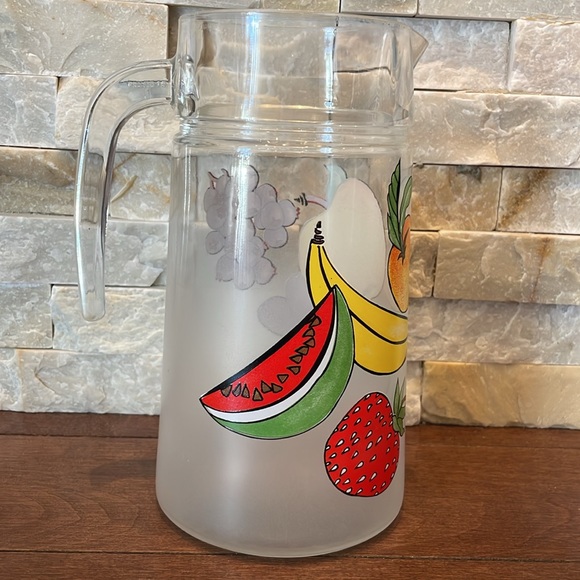 1980s Frosted Glass Fruit Pitcher Made In France - Picture 4 of 7